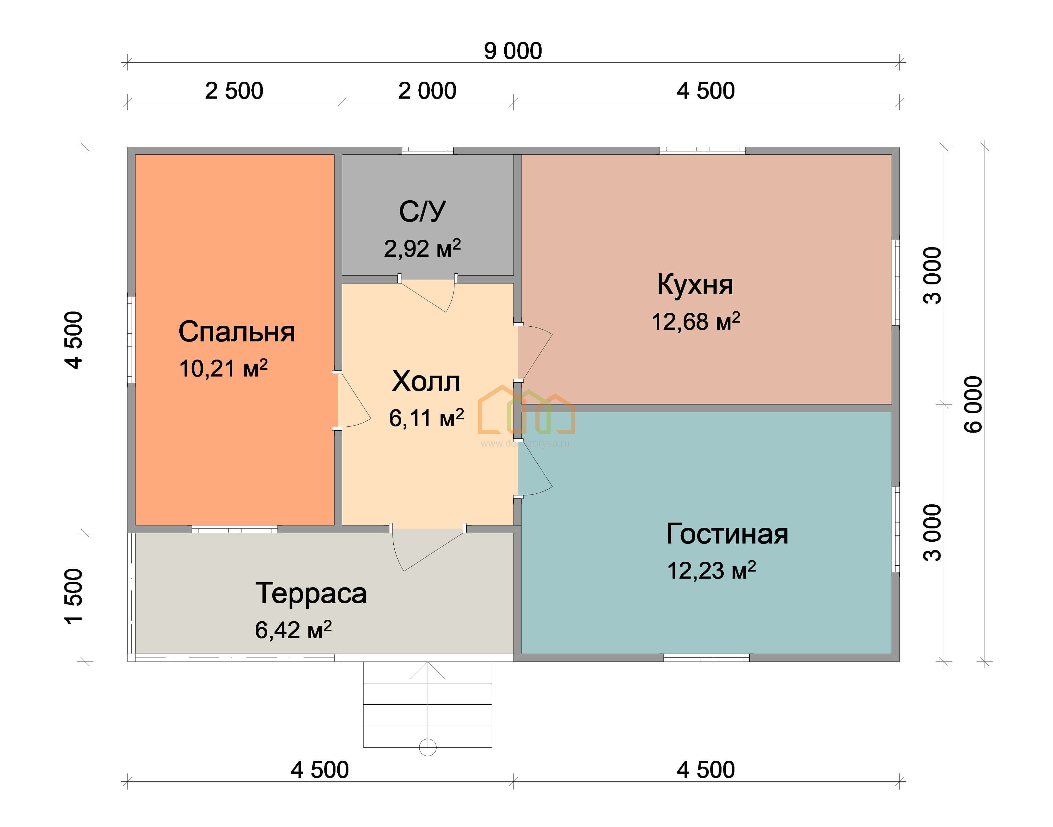 Одноэтажный каркасный дом 6х9 - цена 1473500 руб под ключ в Сергиевом  Посаде. Площадь: 54 м² с террасой